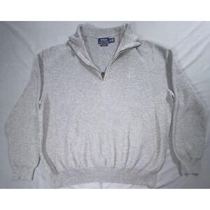Polo Ralph Lauren Sweater Mens 2XB Gray Pima Cotton 1/4 Zip Mock Neck Knit